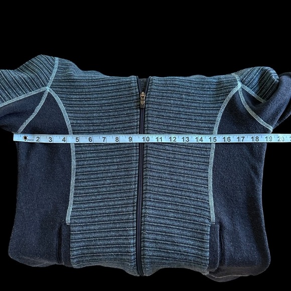 Kuhl Women Medium Chianti Fleece Zip Up Hoodie Jacket Blue Wool Blend Thumbholes - Picture 3 of 6